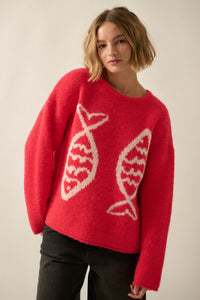 Big Fish Jacquard-Knit Rolled-Edge Sweater - ShopPromesa