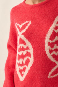 Big Fish Jacquard-Knit Rolled-Edge Sweater - ShopPromesa