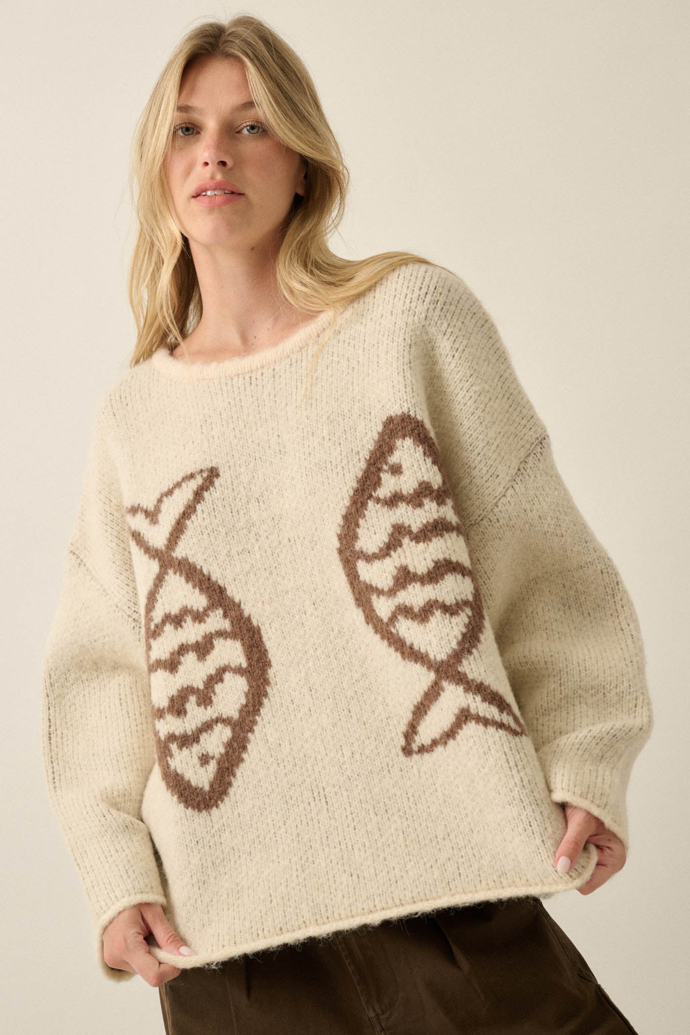 Big Fish Jacquard-Knit Rolled-Edge Sweater - ShopPromesa