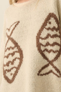Big Fish Jacquard-Knit Rolled-Edge Sweater - ShopPromesa