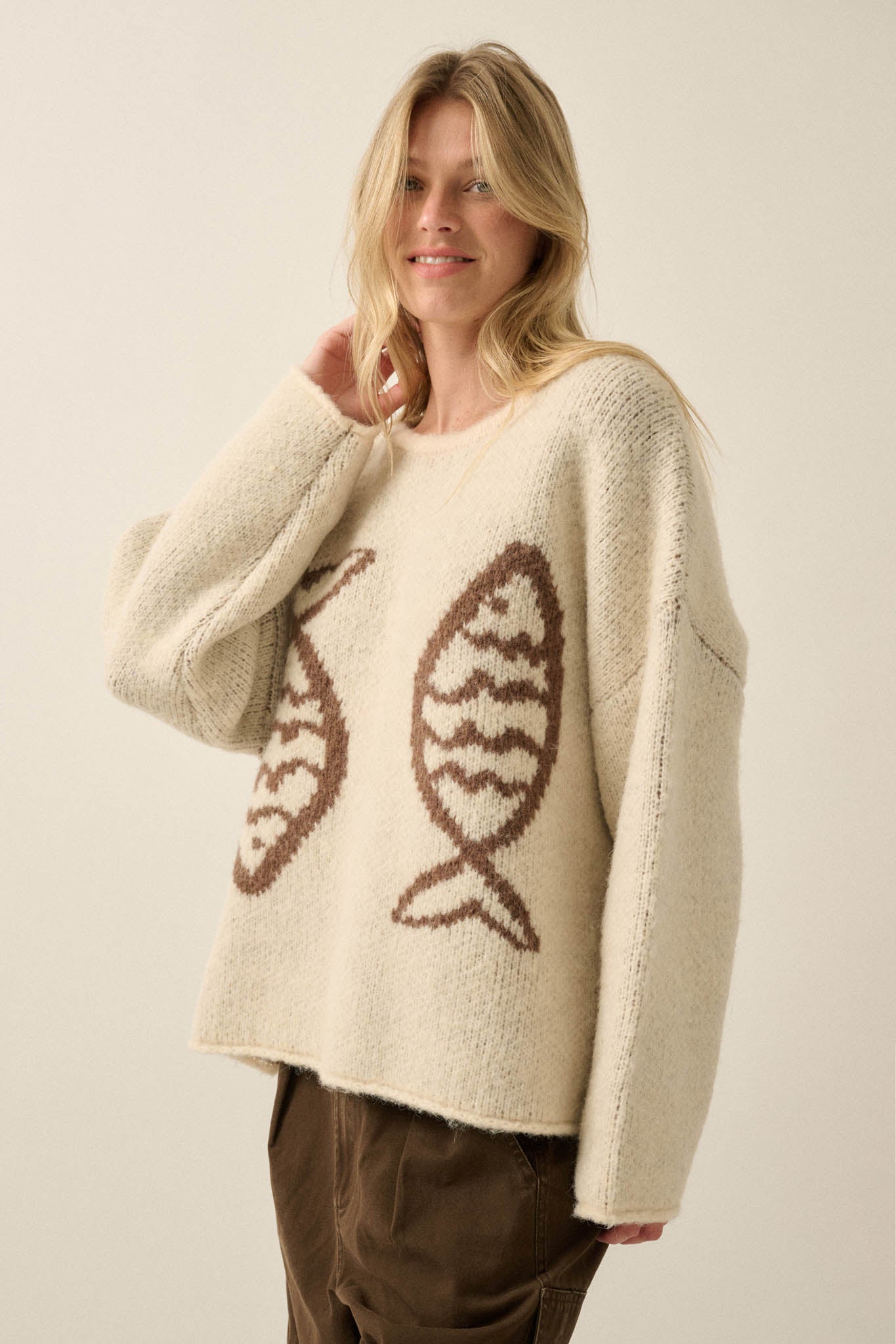 Big Fish Jacquard-Knit Rolled-Edge Sweater - ShopPromesa