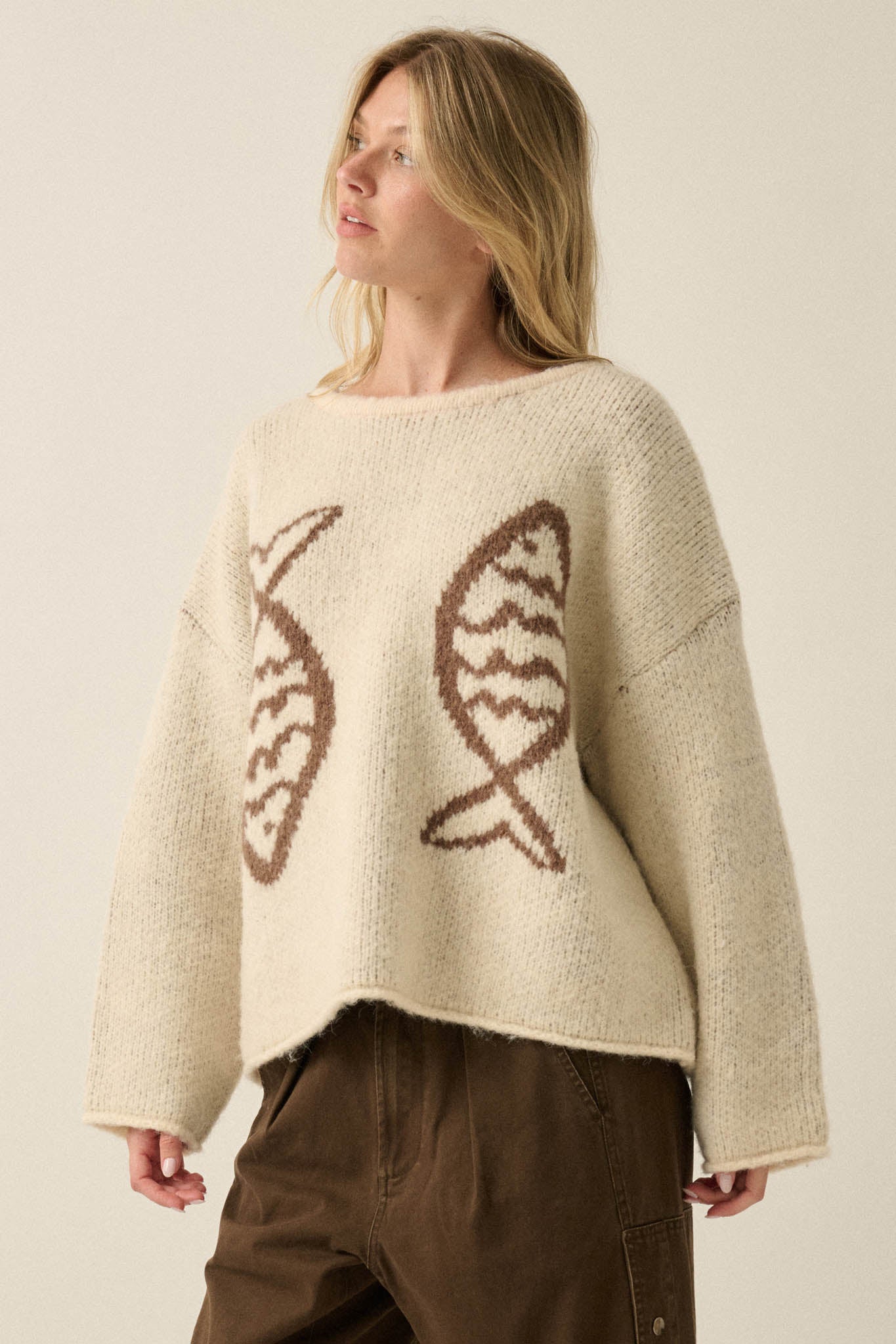 Big Fish Jacquard-Knit Rolled-Edge Sweater - ShopPromesa