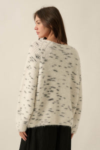 Warm Hearted Fuzzy Speckled Wide V-Neck Sweater - ShopPromesa