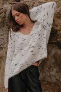 Warm Hearted Fuzzy Speckled Wide V-Neck Sweater - ShopPromesa