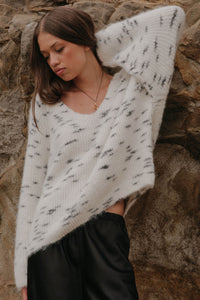 Warm Hearted Fuzzy Speckled Wide V-Neck Sweater - ShopPromesa