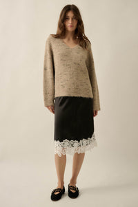 Warm Hearted Fuzzy Speckled Wide V-Neck Sweater - ShopPromesa