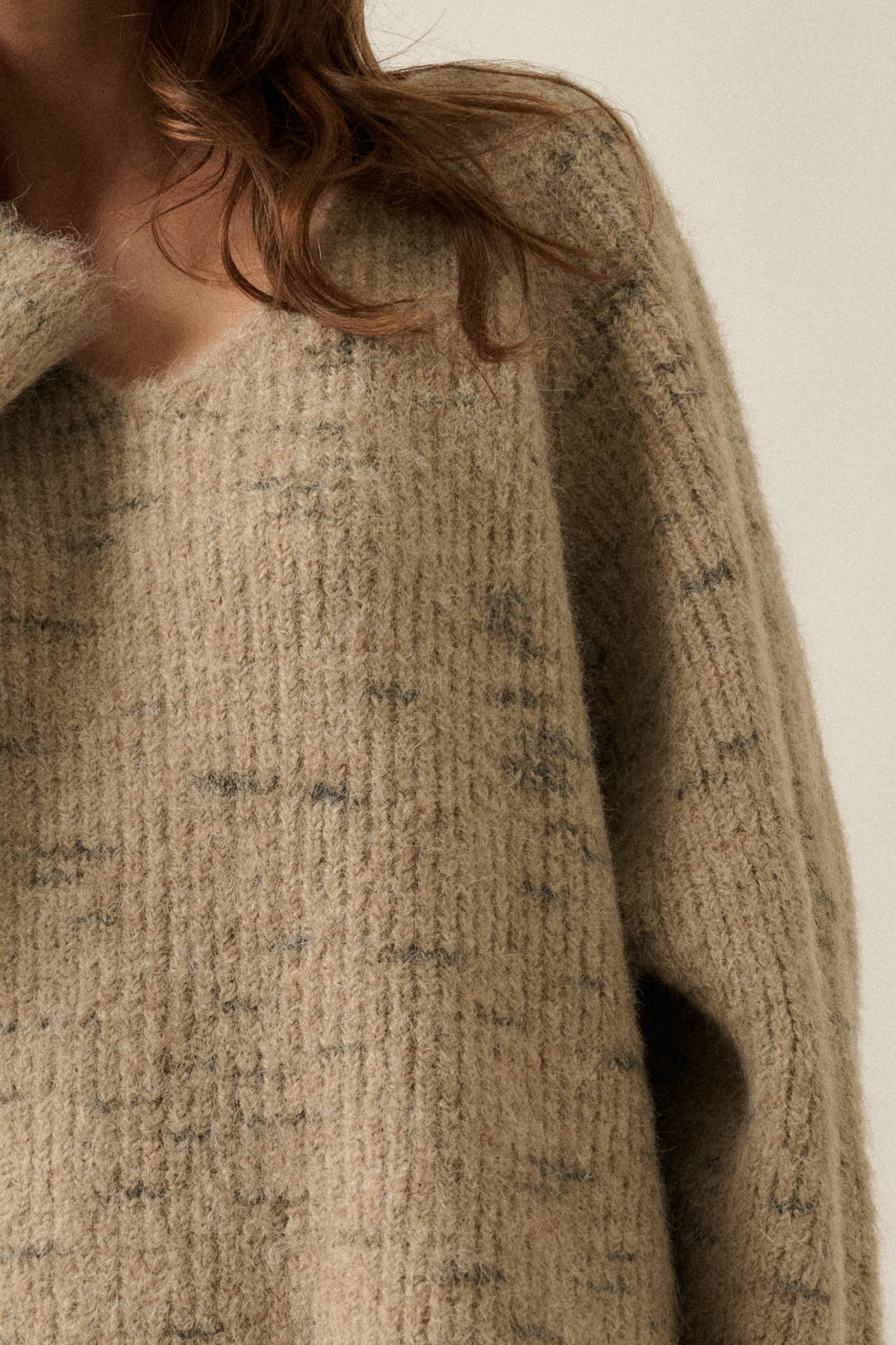 Warm Hearted Fuzzy Speckled Wide V-Neck Sweater - ShopPromesa