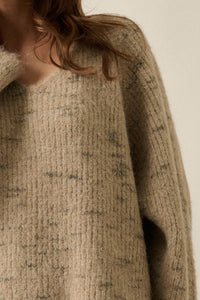 Warm Hearted Fuzzy Speckled Wide V-Neck Sweater - ShopPromesa