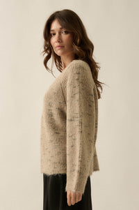 Warm Hearted Fuzzy Speckled Wide V-Neck Sweater - ShopPromesa