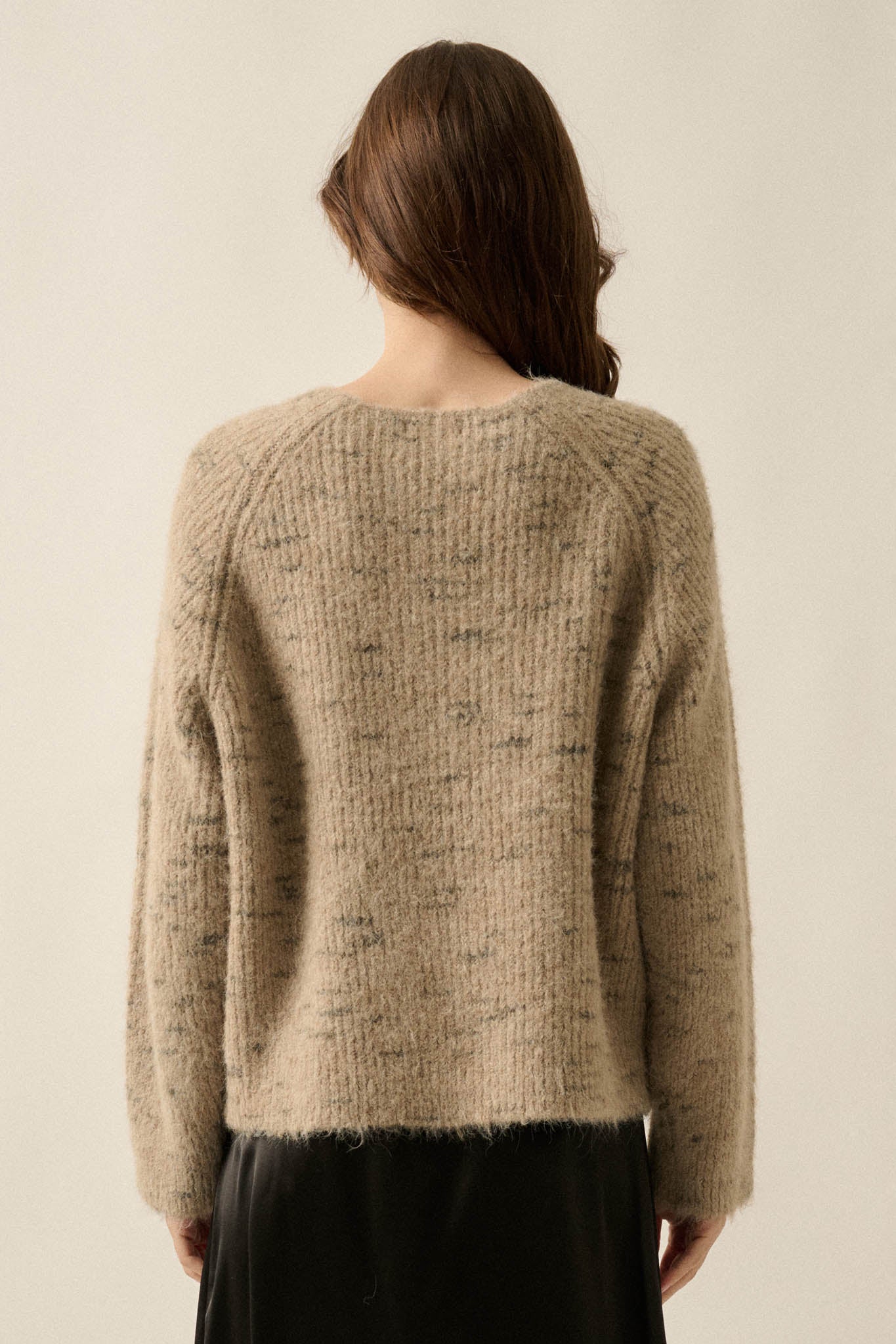 Warm Hearted Fuzzy Speckled Wide V-Neck Sweater - ShopPromesa