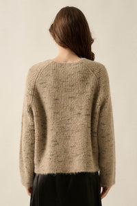 Warm Hearted Fuzzy Speckled Wide V-Neck Sweater - ShopPromesa