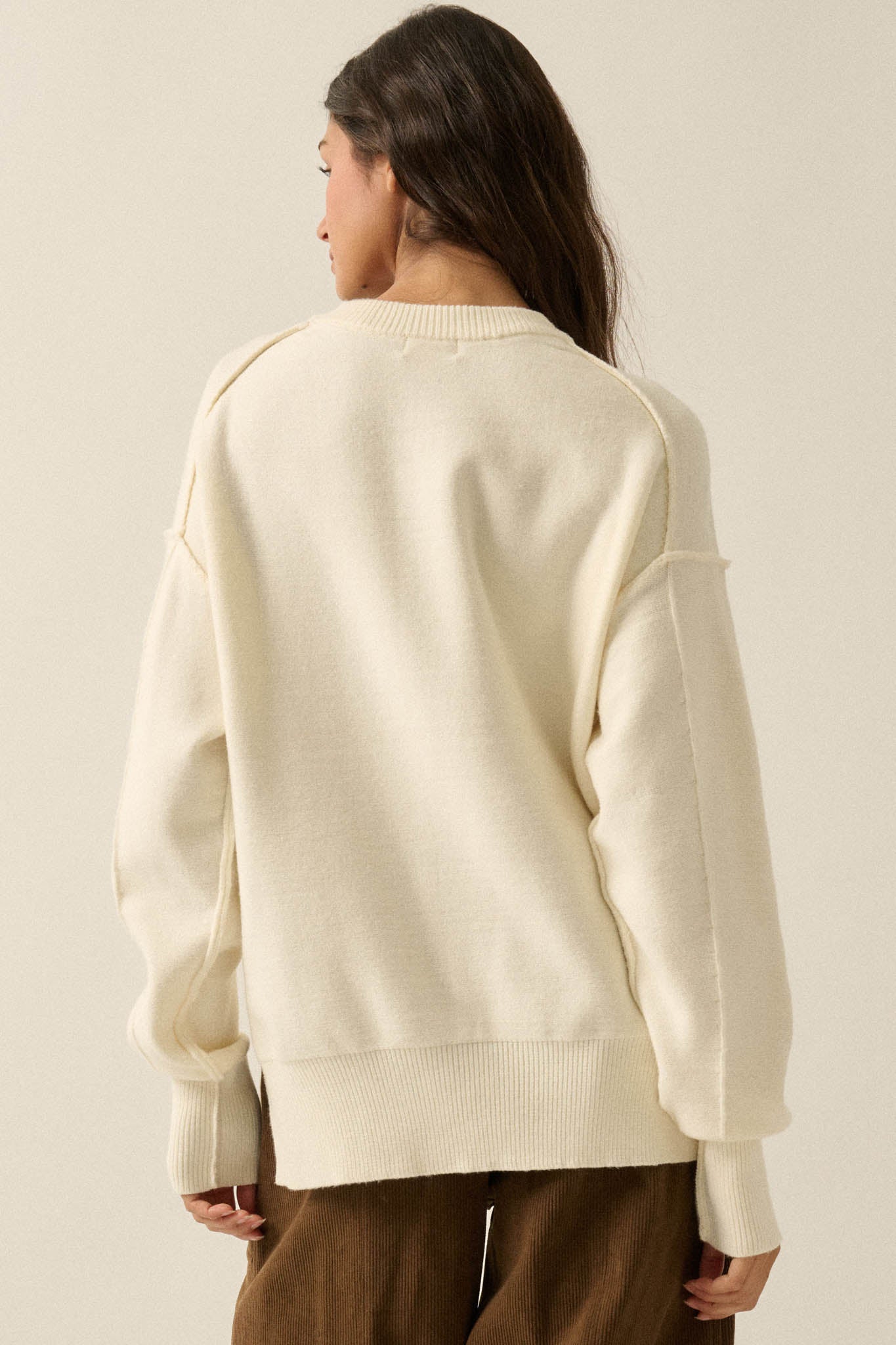 Head Over Boots Embroidered Exposed-Seam Sweater - ShopPromesa