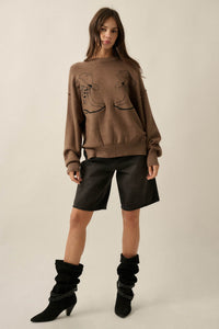 Head Over Boots Embroidered Exposed-Seam Sweater - ShopPromesa