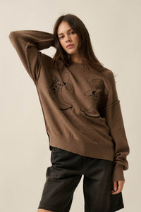 Head Over Boots Embroidered Exposed-Seam Sweater - ShopPromesa