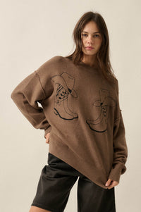 Head Over Boots Embroidered Exposed-Seam Sweater - ShopPromesa
