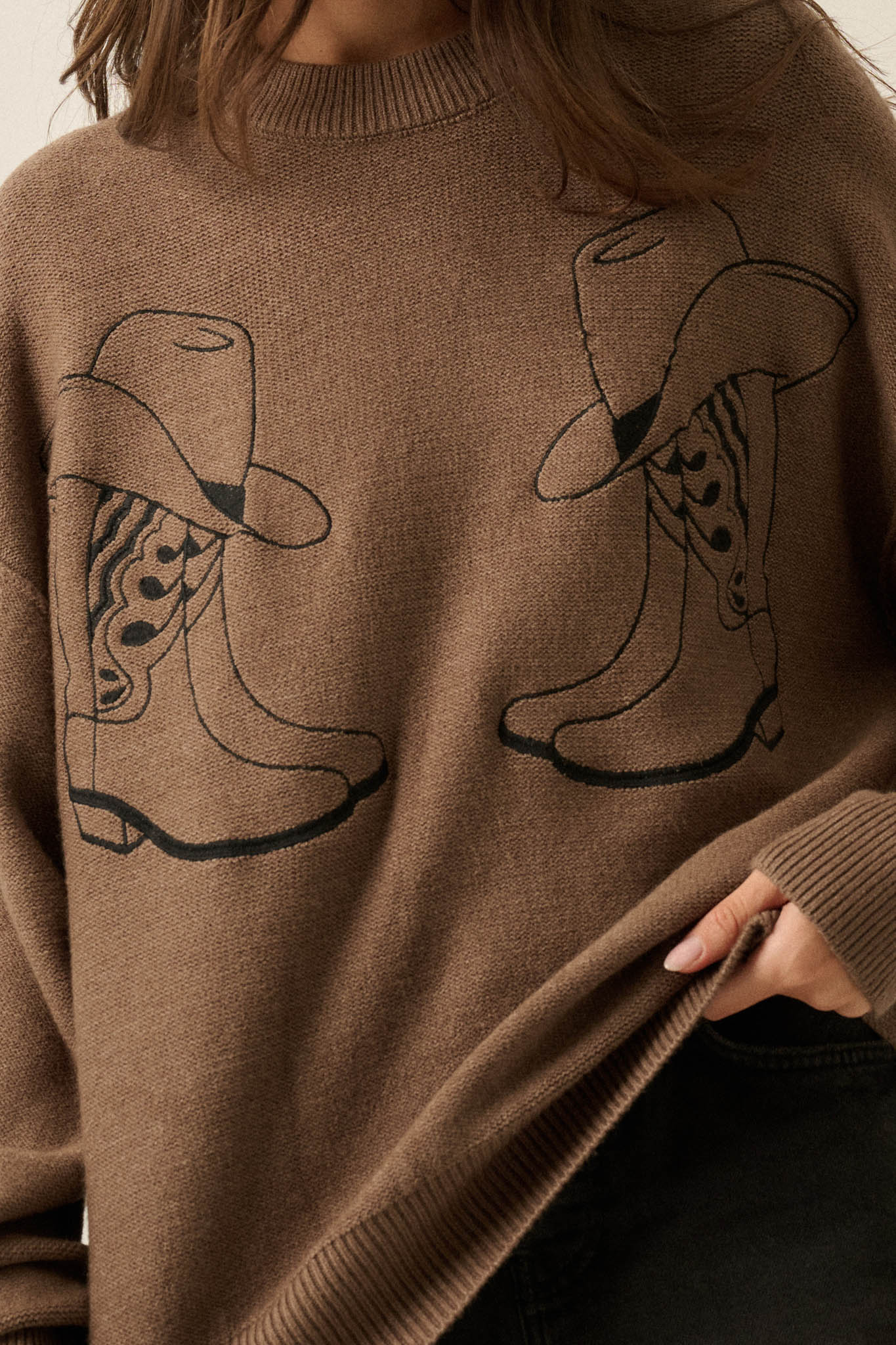 Head Over Boots Embroidered Exposed-Seam Sweater - ShopPromesa