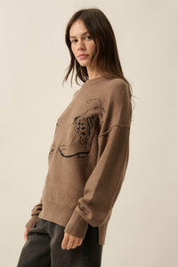 Head Over Boots Embroidered Exposed-Seam Sweater - ShopPromesa