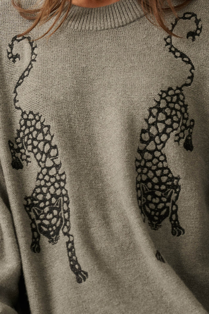 Lucky Leopards Embroidered Exposed-Seam Sweater - ShopPromesa