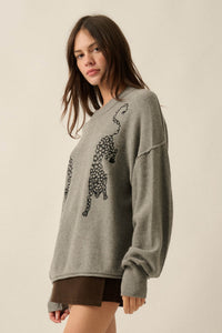 Lucky Leopards Embroidered Exposed-Seam Sweater - ShopPromesa