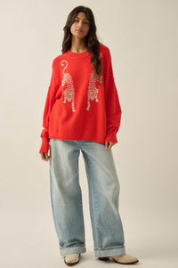 Lucky Leopards Embroidered Exposed-Seam Sweater - ShopPromesa