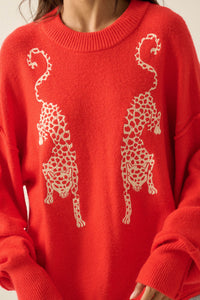 Lucky Leopards Embroidered Exposed-Seam Sweater - ShopPromesa