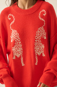 Lucky Leopards Embroidered Exposed-Seam Sweater - ShopPromesa