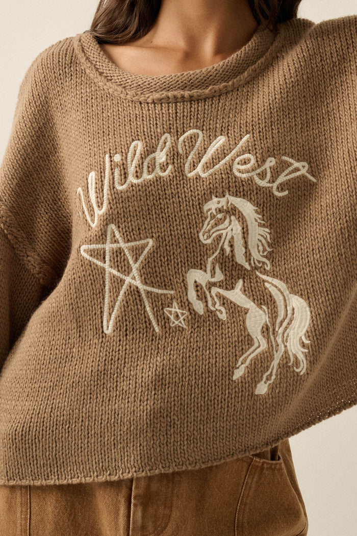 Wild West Embroidered Exposed-Seam Horse Sweater - ShopPromesa