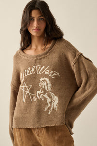 Wild West Embroidered Exposed-Seam Horse Sweater - ShopPromesa