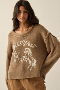 Wild West Embroidered Exposed-Seam Horse Sweater - ShopPromesa