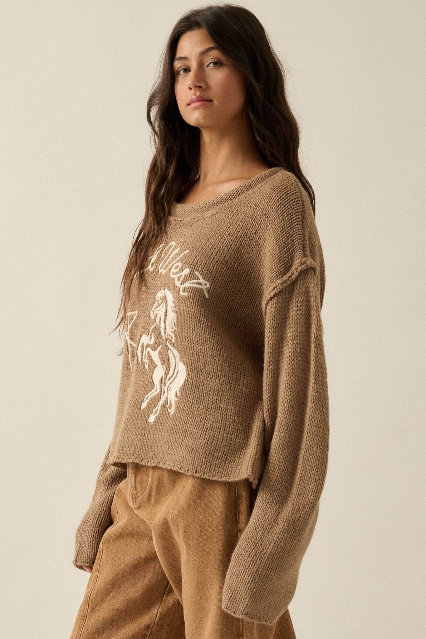Wild West Embroidered Exposed-Seam Horse Sweater - ShopPromesa