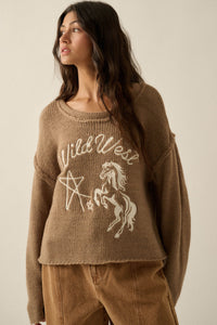 Wild West Embroidered Exposed-Seam Horse Sweater - ShopPromesa