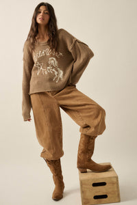 Wild West Embroidered Exposed-Seam Horse Sweater - ShopPromesa