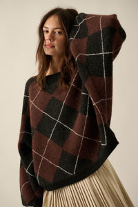Crosstown Traffic Oversize Argyle Plaid Knit Sweater - ShopPromesa