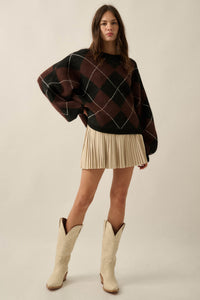 Crosstown Traffic Oversize Argyle Plaid Knit Sweater - ShopPromesa