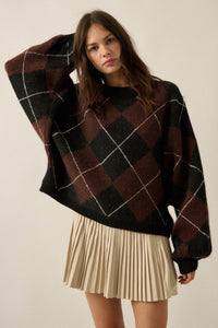 Crosstown Traffic Oversize Argyle Plaid Knit Sweater - ShopPromesa
