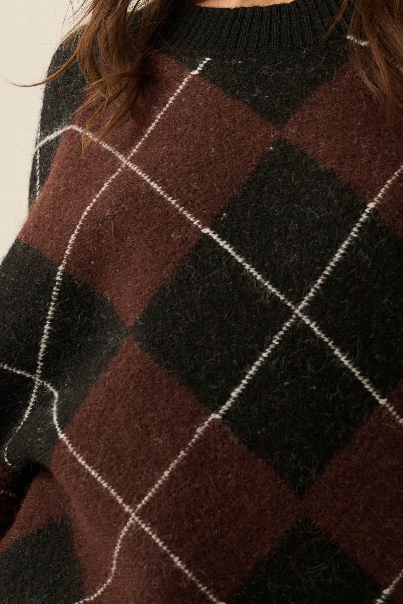 Crosstown Traffic Oversize Argyle Plaid Knit Sweater - ShopPromesa