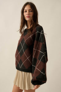 Crosstown Traffic Oversize Argyle Plaid Knit Sweater - ShopPromesa
