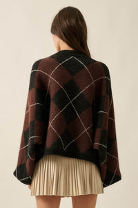 Crosstown Traffic Oversize Argyle Plaid Knit Sweater - ShopPromesa
