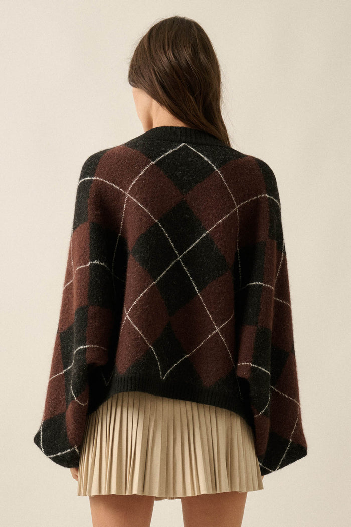 Crosstown Traffic Oversize Argyle Plaid Knit Sweater - ShopPromesa