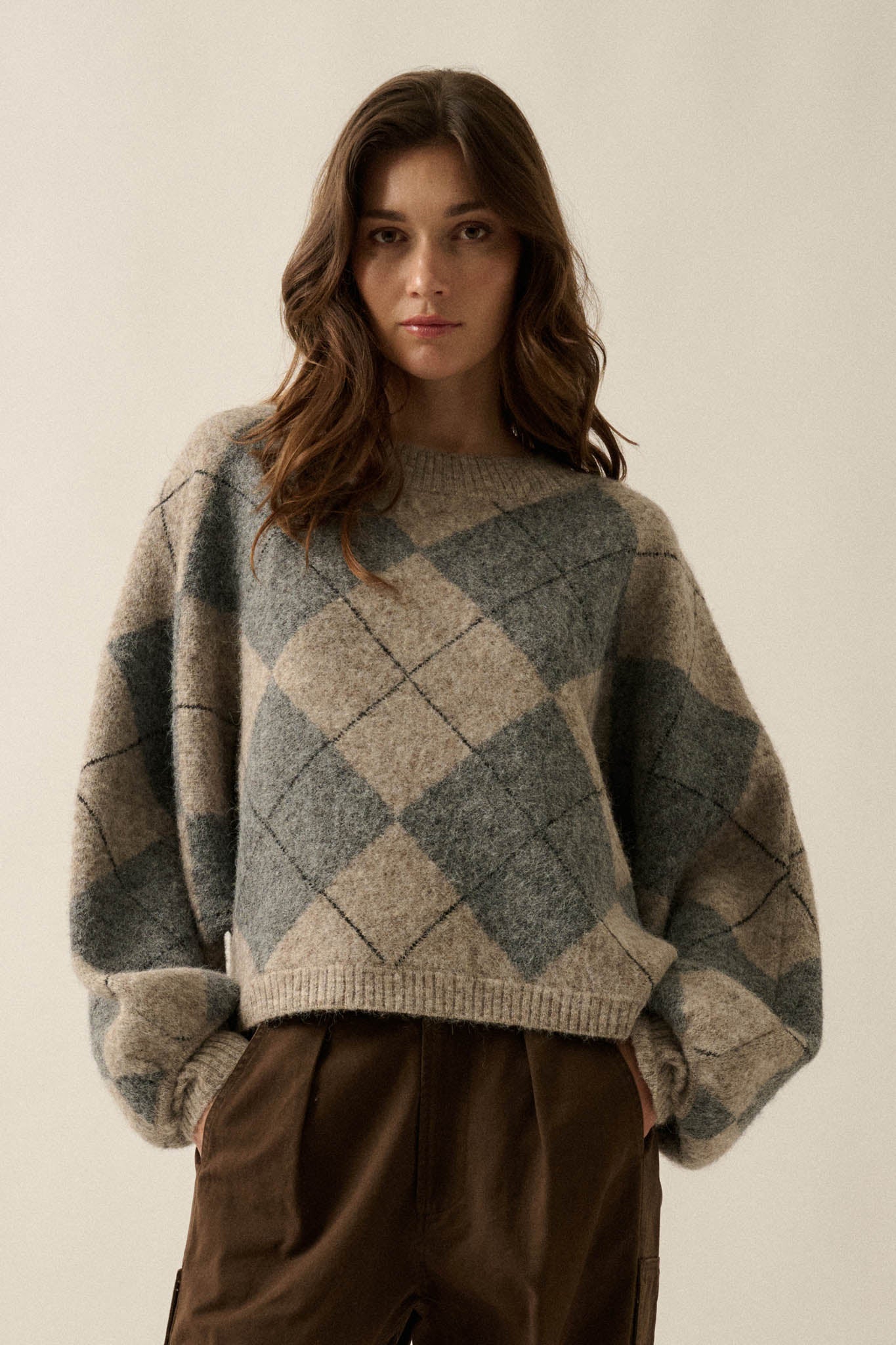 Crosstown Traffic Oversize Argyle Plaid Knit Sweater - ShopPromesa