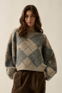 Crosstown Traffic Oversize Argyle Plaid Knit Sweater - ShopPromesa