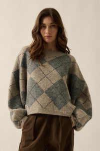 Crosstown Traffic Oversize Argyle Plaid Knit Sweater - ShopPromesa