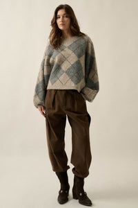 Crosstown Traffic Oversize Argyle Plaid Knit Sweater - ShopPromesa