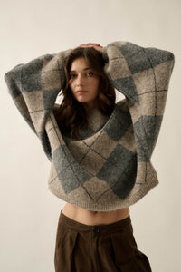 Crosstown Traffic Oversize Argyle Plaid Knit Sweater - ShopPromesa