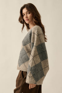 Crosstown Traffic Oversize Argyle Plaid Knit Sweater - ShopPromesa