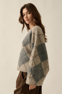 Crosstown Traffic Oversize Argyle Plaid Knit Sweater - ShopPromesa