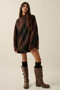Double Diamond Argyle Plaid Knit Mock-Neck Sweater - ShopPromesa
