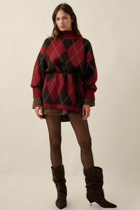 Double Diamond Argyle Plaid Knit Mock-Neck Sweater - ShopPromesa