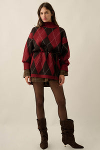 Double Diamond Argyle Plaid Knit Mock-Neck Sweater - ShopPromesa