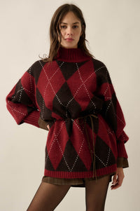Double Diamond Argyle Plaid Knit Mock-Neck Sweater - ShopPromesa